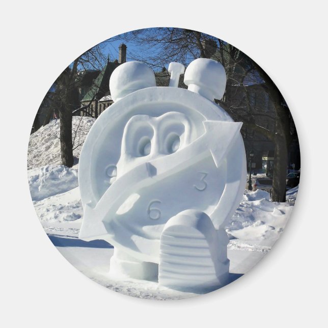 Clock Snow Sculpture, Quebec, Canada Magnet (Front)