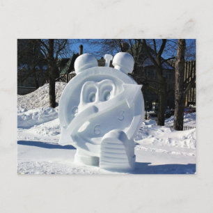 Clock Snow Sculpture, Quebec, Canada Postcard