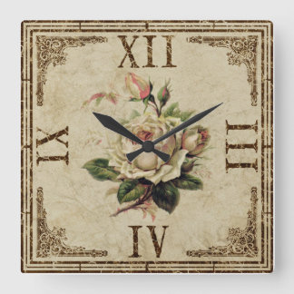 Clock Square Vintage Shabby Look  “Rose” natur
