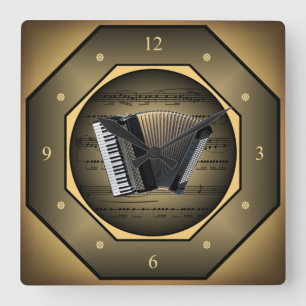 Clock-tagon ~ Accordion ~ Sheet Music ~ Tuscan ~ Square Wall Clock