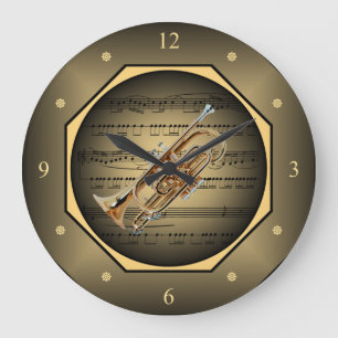 Clock-tagon ~ Cornet ~ Sheet Music ~ Unique ~ Large Clock