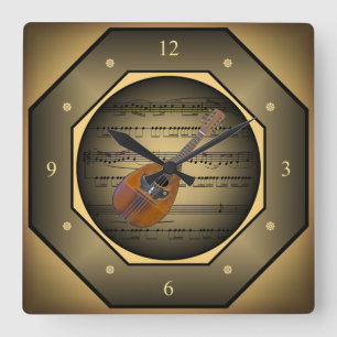 Clock-tagon ~ Mandolin~ Sheet Music ~ Tuscan ~ Square Wall Clock