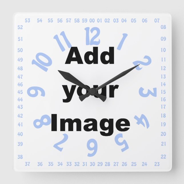 Clock template - Square numbered blue  - Add Image (Front)