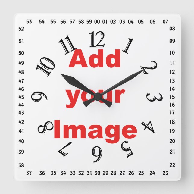 Clock template - Square & numbers - Add your Image (Front)