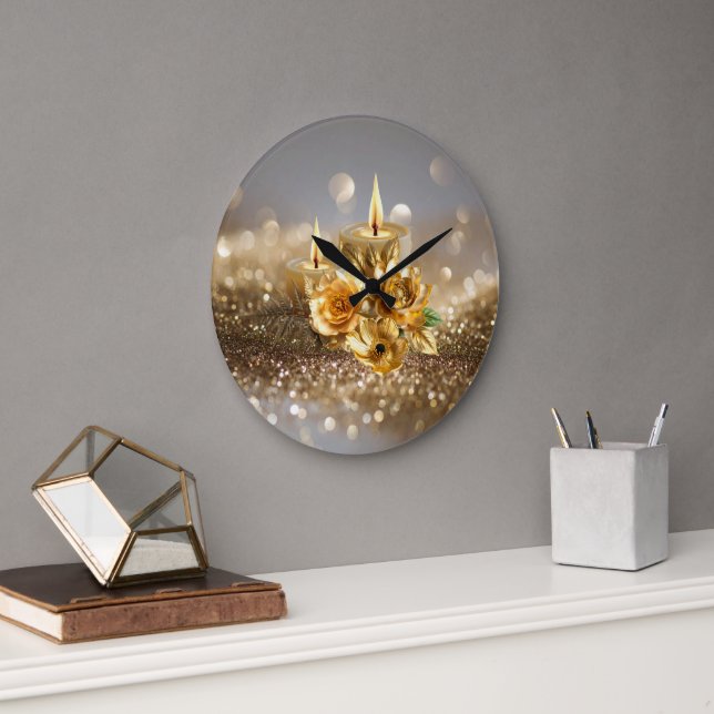 Clock- the golden hours! Shine Bright Always. Large Clock (Office)
