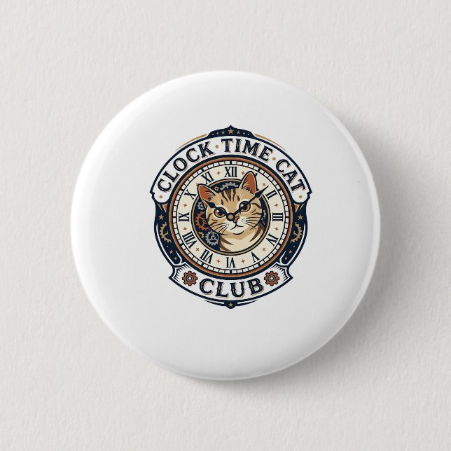 Clock Time Cat Cat Graphic Tee Art - Clock Time Ca 6 Cm Round Badge (Front)