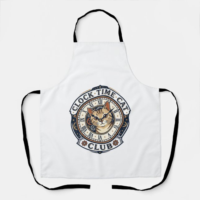 Clock Time Cat Cat Graphic Tee Art - Clock Time Ca Apron (Front)