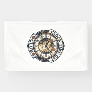 Clock Time Cat Cat Graphic Tee Art - Clock Time Ca Banner