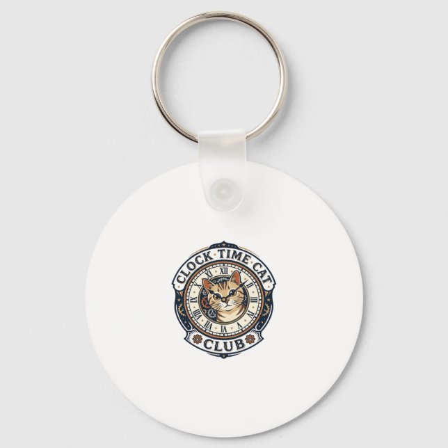 Clock Time Cat Cat Graphic Tee Art - Clock Time Ca Key Ring (Front)