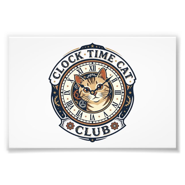 Clock Time Cat Cat Graphic Tee Art - Clock Time Ca Photo Print (Front)