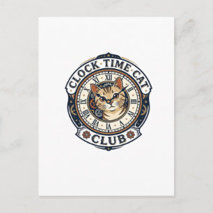 Clock Time Cat Cat Graphic Tee Art - Clock Time Ca Postcard