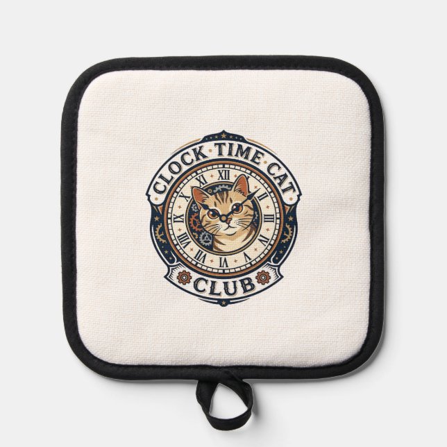 Clock Time Cat Cat Graphic Tee Art - Clock Time Ca Pot Holder (Front)