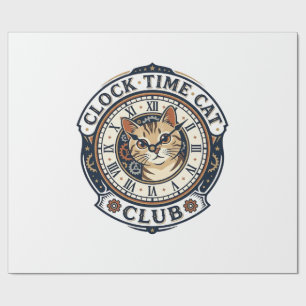 Clock Time Cat Cat Graphic Tee Art - Clock Time Ca Wrapping Paper