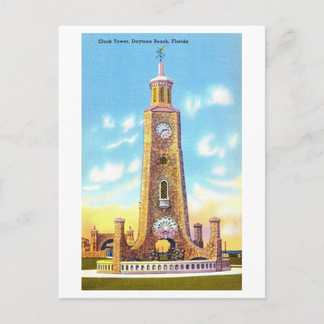 Clock Tower at Daytona Beach Vintage Postcard (Front)