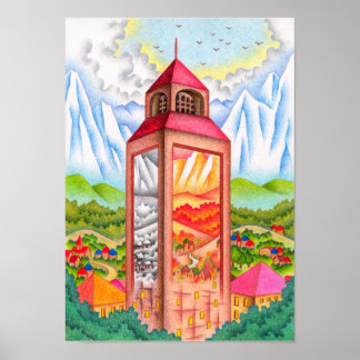 Clock tower that embodies  four seasons. poster
