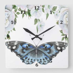 Clock with Blue Butterfly & Roses