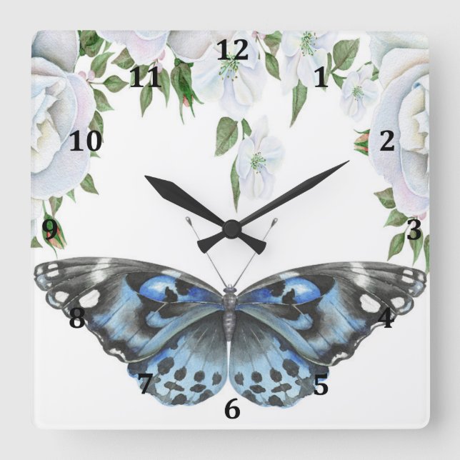Clock with Blue Butterfly & Roses (Front)