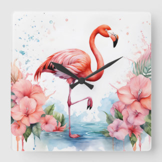 Clock with Flamingo and Flowers
