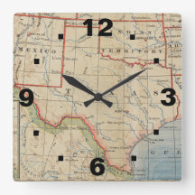 Clock with Texas Vintage Map 1888 Choose a Style