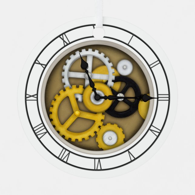 Clock with Visible Gears 3-D Illusion Customised Metal Tree Decoration (Front)
