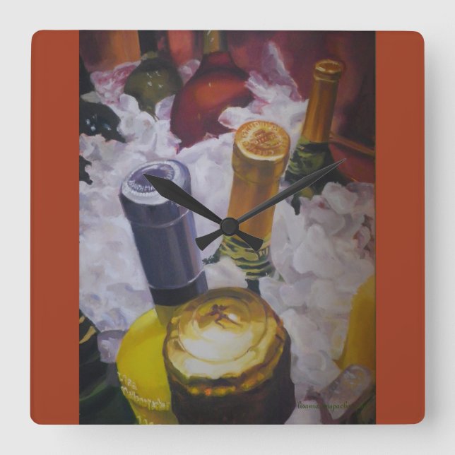 Clock with wine bottles in a bucket (Front)