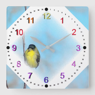 Clock - Yellow Finch in Diamond Vignette