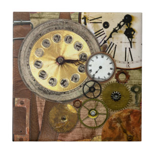 Clocks Rusty Old Steampunk Art Ceramic Tile