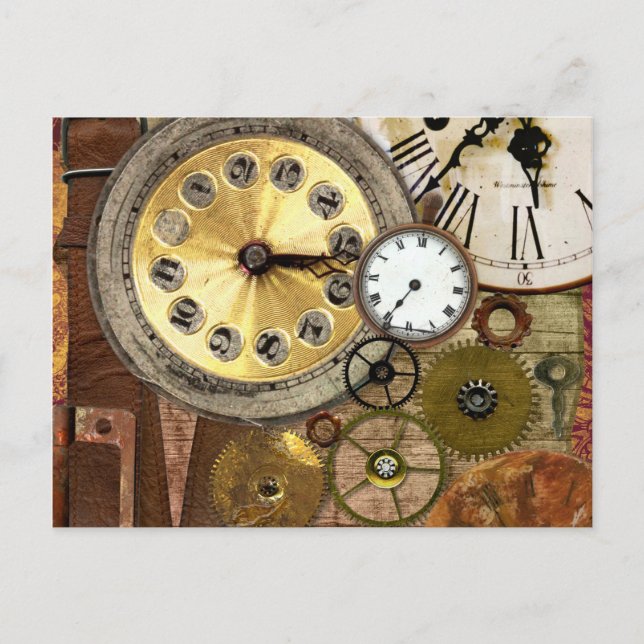 Clocks Rusty Old Steampunk Art Postcard (Front)