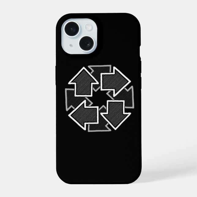 Clockwise Arrows Minimal Geometric Black Variant 2 iPhone 15 Case (Back)