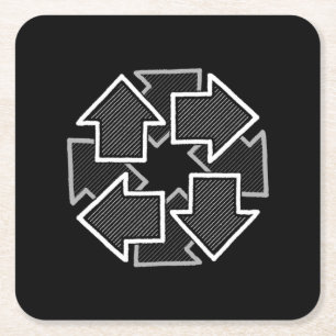 Clockwise Arrows Minimal Geometric Black Variant 2 Square Paper Coaster