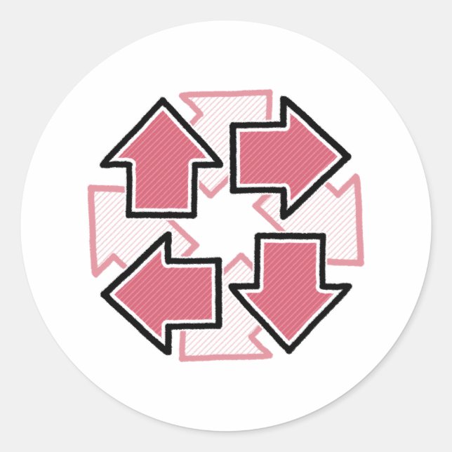 Clockwise Arrows Minimal Geometric Red Classic Round Sticker (Front)