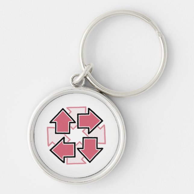 Clockwise Arrows Minimal Geometric Red Key Ring (Front)