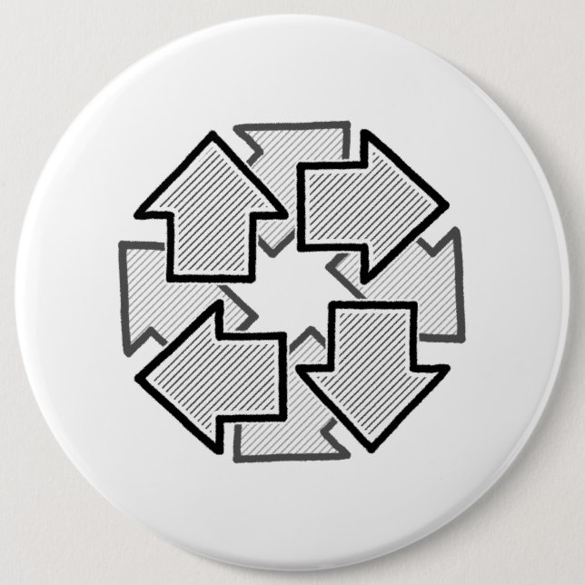 Clockwise Arrows Minimal Geometric White Variant 1 6 Cm Round Badge (Front)