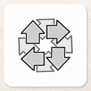 Clockwise Arrows Minimal Geometric White Variant 1 Square Paper Coaster
