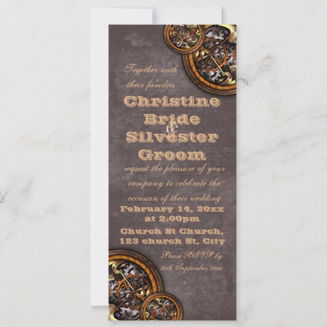 Clockwork and Leather, 4x9.25 wedding Invitation (Front)
