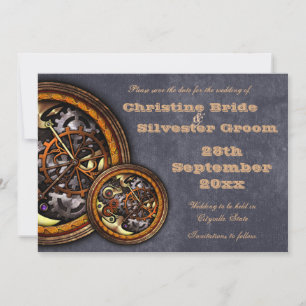 Clockwork and Leather, 5x7 save the date