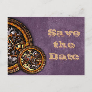 Clockwork and Leather, save the date. Announcement Postcard