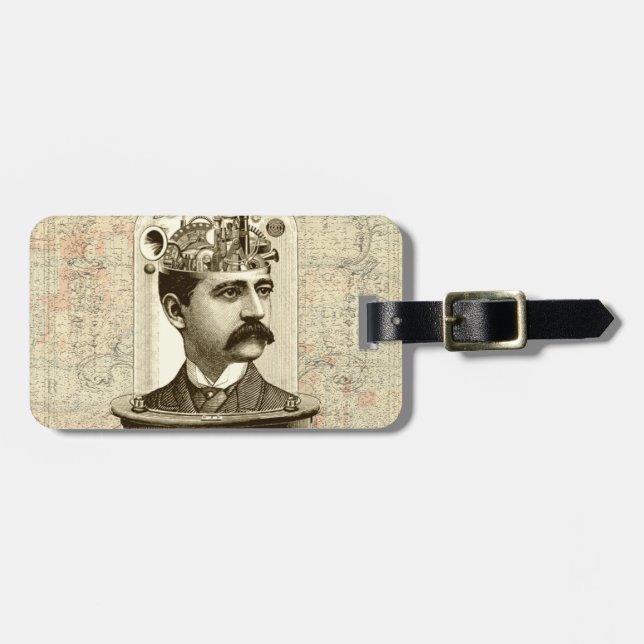 Clockwork Brain STEAMPUNK vintage Luggage Tag (Front Horizontal)
