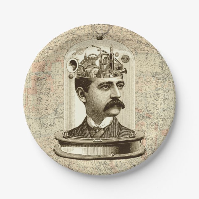 Clockwork Brain STEAMPUNK vintage Paper Plate (Front)
