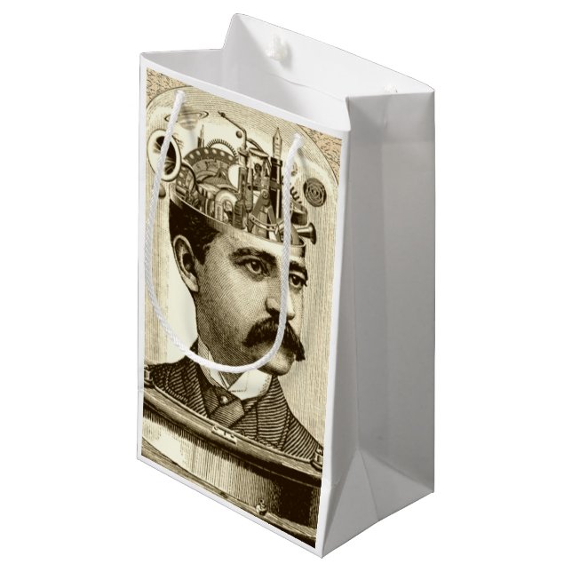Clockwork Brain STEAMPUNK vintage Small Gift Bag (Front Angled)
