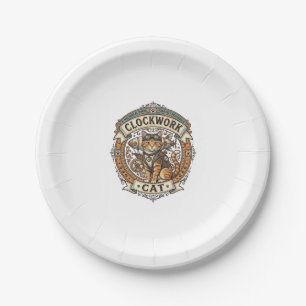 Clockwork Cat Cat Steampunk Vintage Vector Art Shi Paper Plate