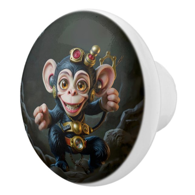 Clockwork Cavekeeper – The Whispering Monkey Ceramic Knob (Right)