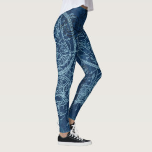 Clockwork Collage Blue Leggings