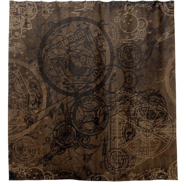 Clockwork Collage Brown Shower Curtain (Front)