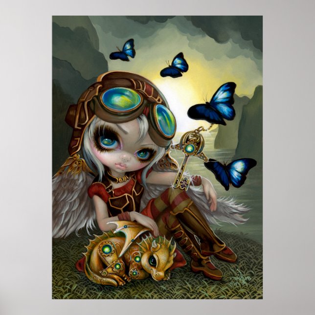 Clockwork Dragonling steampunk dragon fairy art Poster (Front)