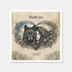 Clockwork Hearts The Eternal Bond of Wolf and Soul Napkin