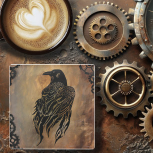 Clockwork Raven Glass Coaster