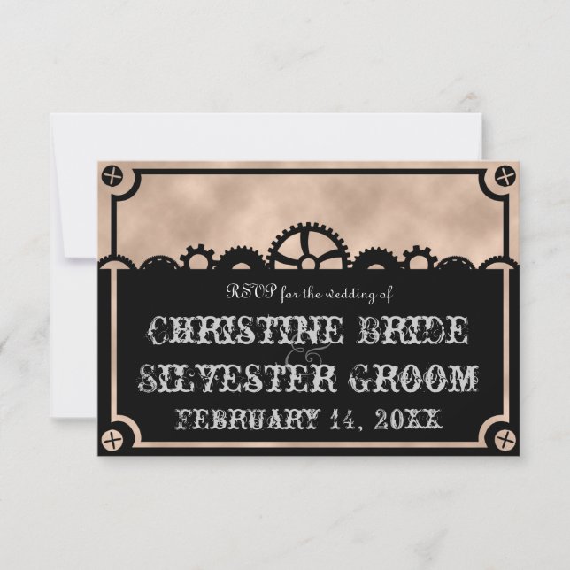 Clockwork Silhouette, 3.5"x5" wedding rsvp Invitation (Front)