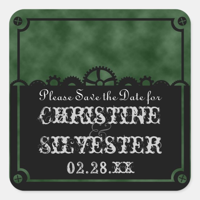 Clockwork Silhouette, save the date stickers (Front)
