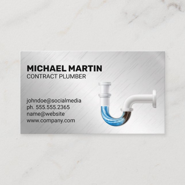Clogged Pipe | Aluminium Metal Background Business Card (Front)